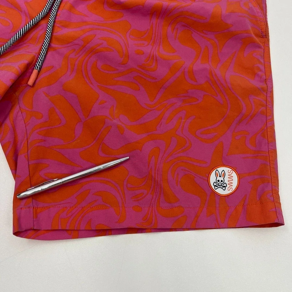 Psycho Bunny x Swims Swim‎ Shorts Pink Orange Mens XL Colorful Beach Pool *Flaw
